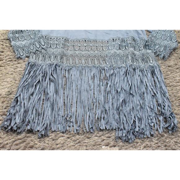 Chico's Women's Blue Open Cardigan Size 2 Polyester Geometric Suede - Picture 8 of 10